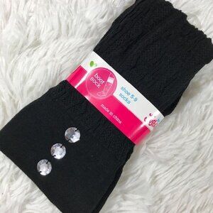Justice Rhinestone Cable Knit Black Boot Socks